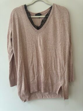 Topshop Pink Wool Blend V Neck Sweater Black Lace Feminine Sz 4
